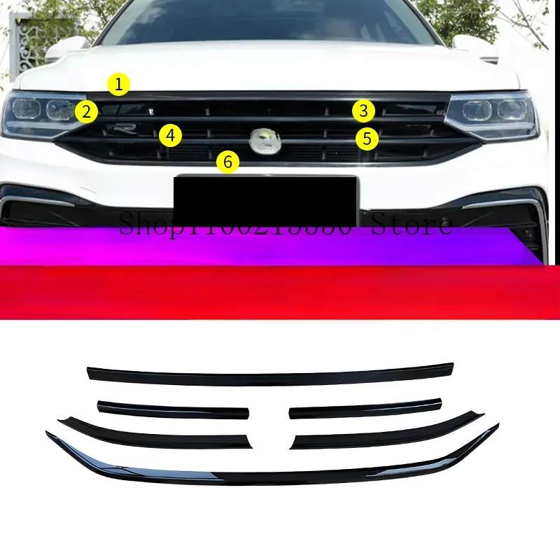 Car styling For Tiguan MK2 Glossy black Grille R 2017-2024 Front Bright Black Grille Sports Black Body Kit Europe Version