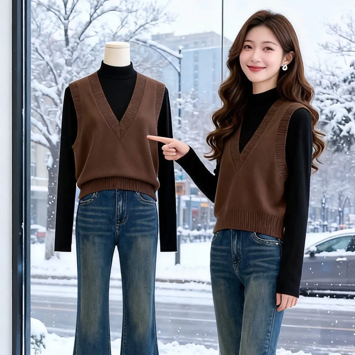 

Женский вязаный жилет с V-образным вырезом, верхняя одежда для многослойных образов, свитер-жилет, топ для повседневной носки, модный китайский производственный товар для девушек