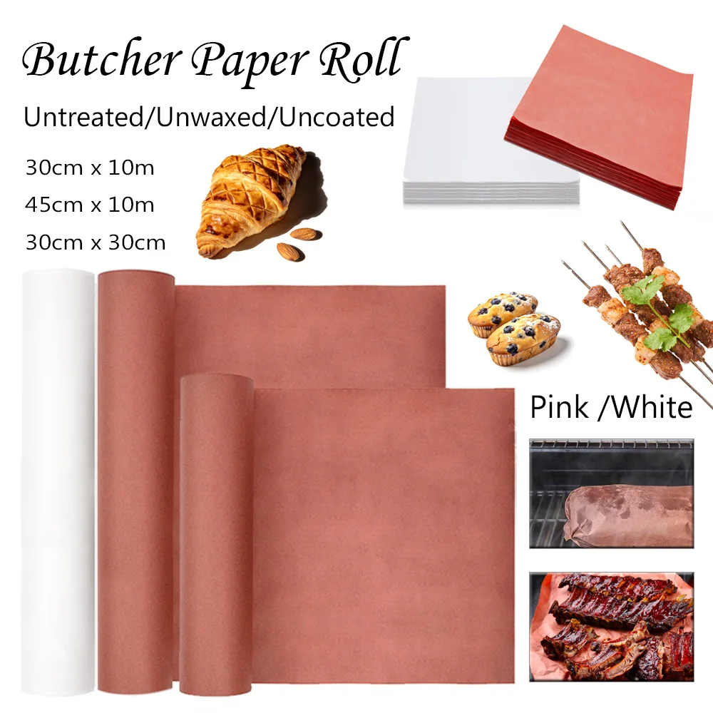 Rollo de papel de carnicero para fumar carne, papel de regalo sin cera para carne ahumada, pechuga, zanahoria, o camino de mesa para barbacoa, 1/2 rollo