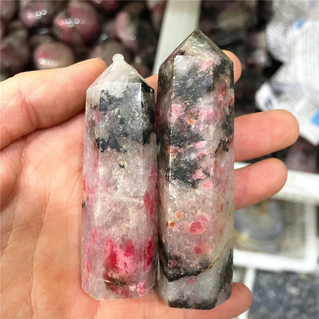 Natural Rose Rhodonite Crystals Quartz Point Reiki Charms Gemstones Healing Wands Room Decor Cherry Blossom Rain New Minerals