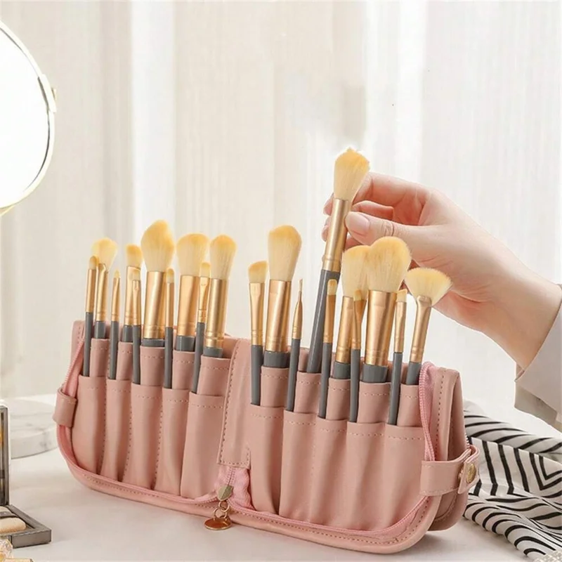 Sac de rangement pliable à plusieurs trous pour pinceaux de maquillage, trousse de rangement pour pinceaux cosmétiques pour femmes, trousse de maquillage portable étanche