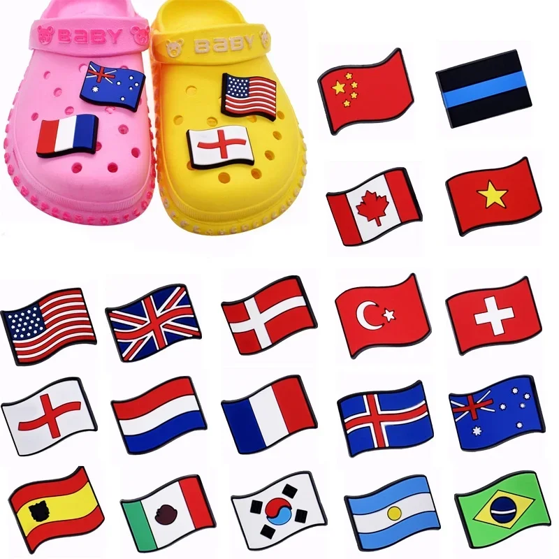 PVC Shoe Charms Flag Pattern Decoration Buckles Pins for Clog Sandals X-mas Gifts Shoes Accessories