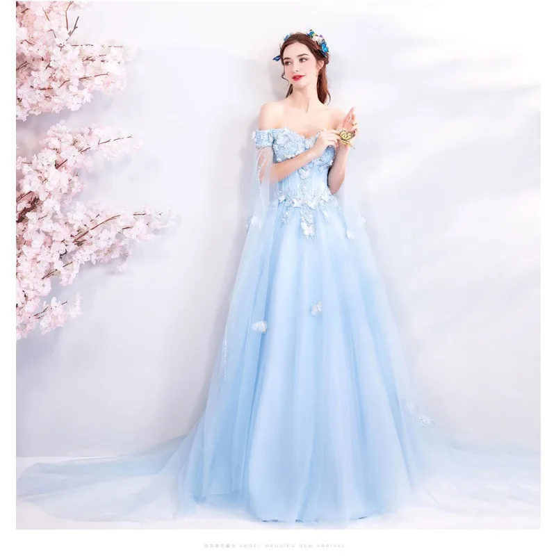 

Blue Dress Temperament, Mesh Fairy Atmosphere, Bride's Wedding Toast Dress, 2025 New Summer Banquet Host Evening Dress, Female