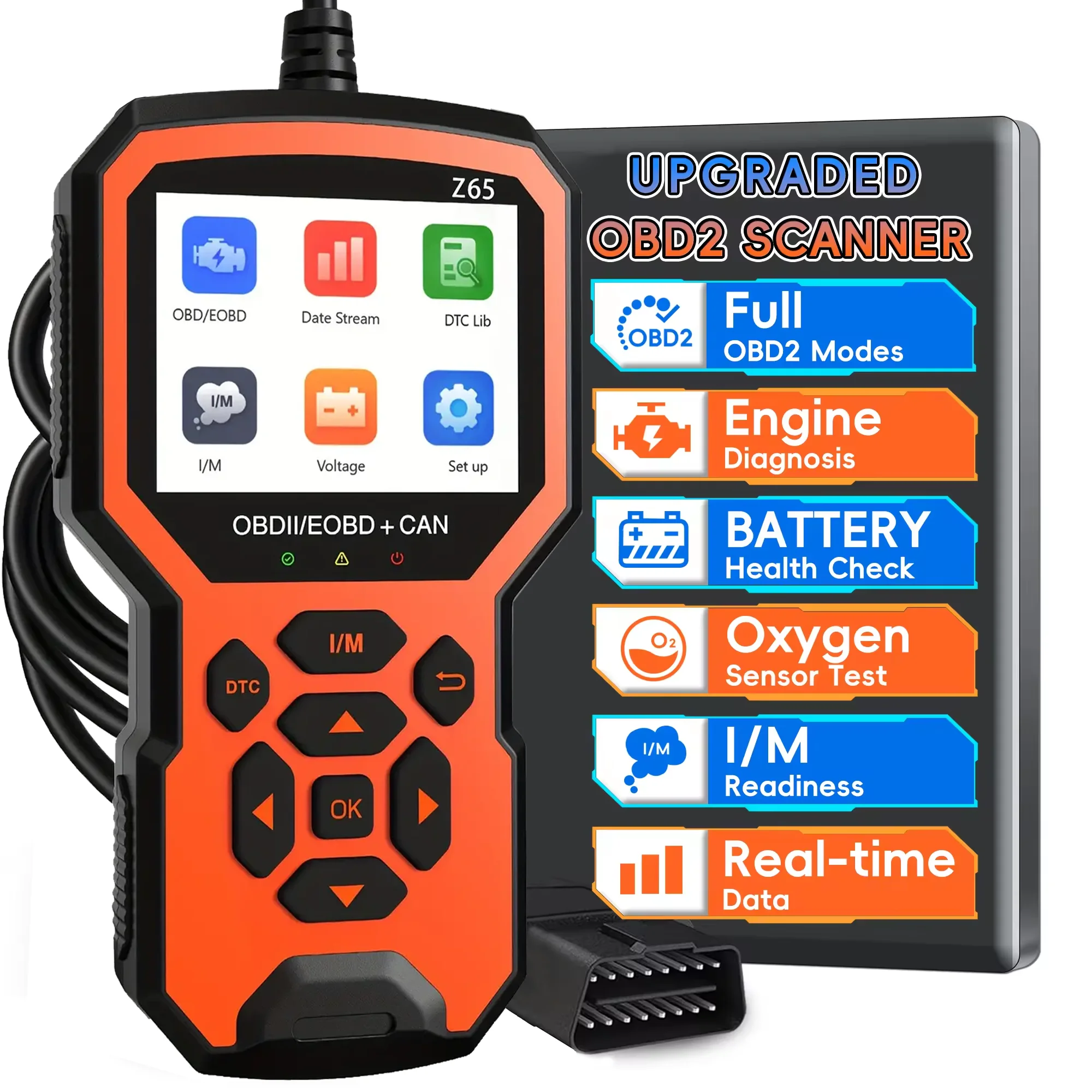 

Z65 Профессиональный сканер OBD2 Инструмент для диагностики живых данных Проверка света двигателя | OBDII/EOBD Тестер напряжения Считыватель кодов неисправностей двигателя