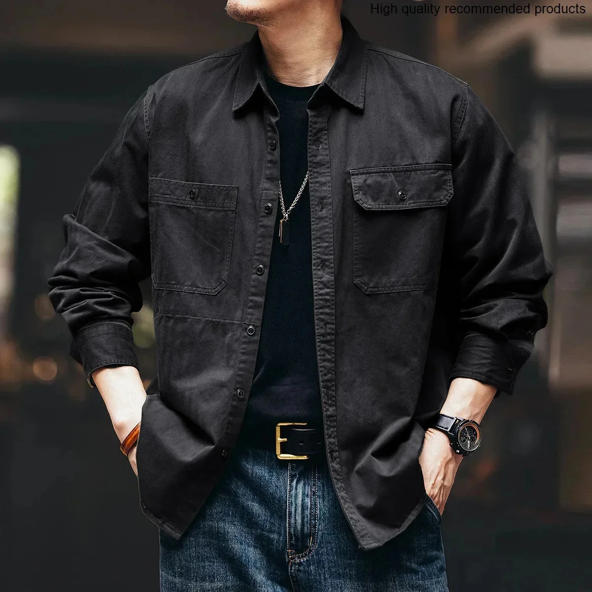 

retro high-end Blue workwear Deer long-sleeved shirt men's autumn season trendy brand loose multi-pocket hunting shirt jacket