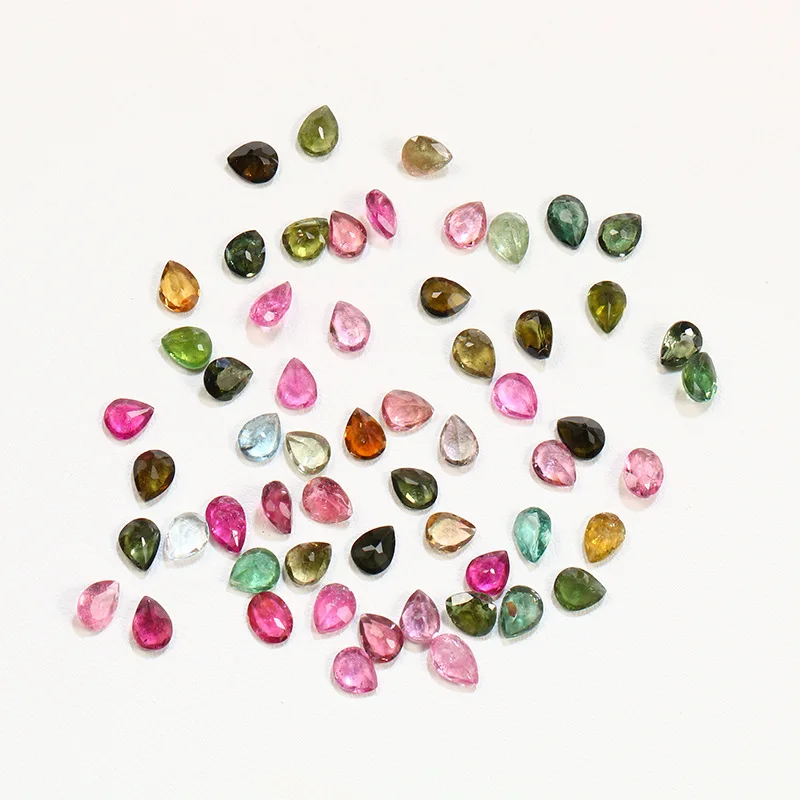 Wholesale 20pcs/lot Genuine Multi Tourmaline Bead Cabochon 3x4mm 3x5mm 4x6mm Pear Drop Brilliant-cut Gemstone Jewelry Accessory