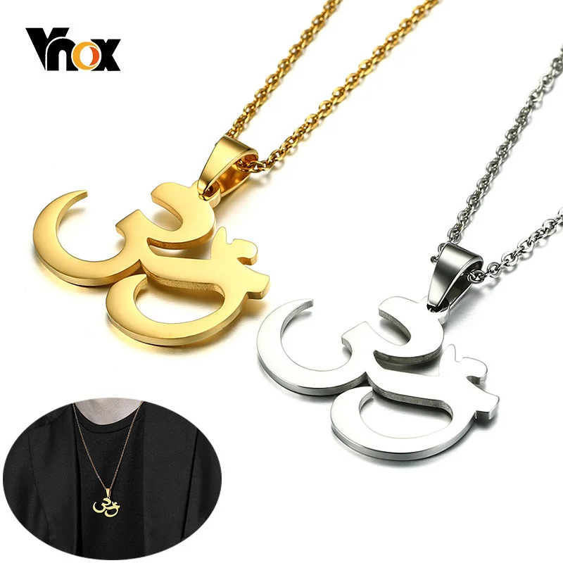 Vnox Classic OHM Buddha Yoga OM Symbol Pendant Necklaces for Men Woman Gold Color Stainless Steel Prayer Gifts Jewelry