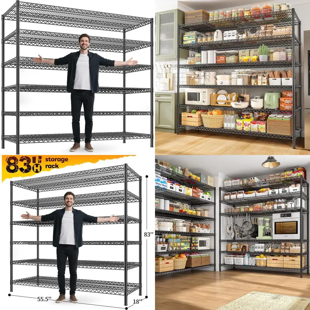 Unidade de prateleira de fio metálico de 6 camadas para serviço pesado para armazenamento de garagem comercial, ajustável, comporta 3840 libras