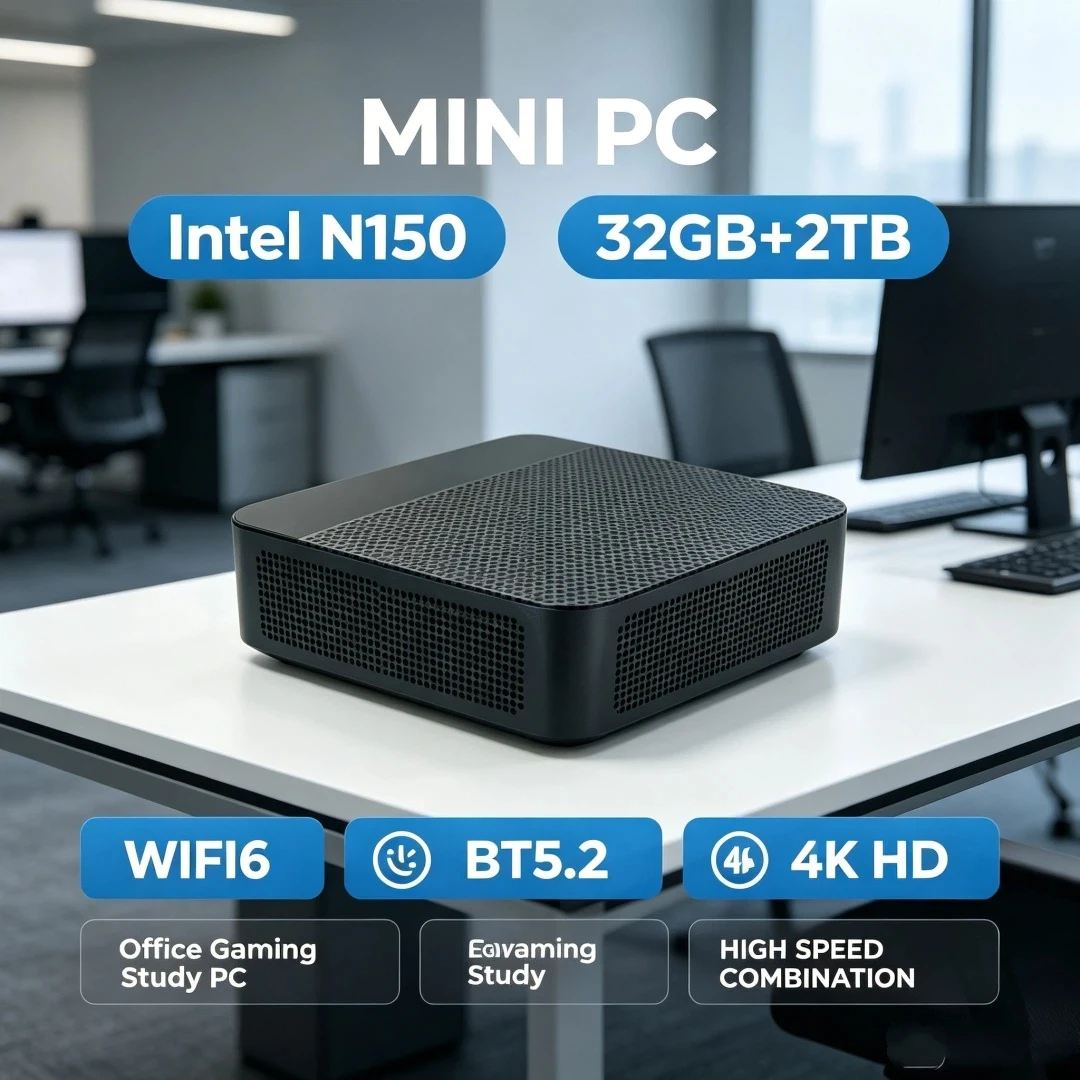 Mini PC High‑Performance Portable Mini PC Intel N150 32GB RAM 1TB 2TB SSD WIFI6 BT5.2 4K 60Hz HD Gaming Office Study PC
