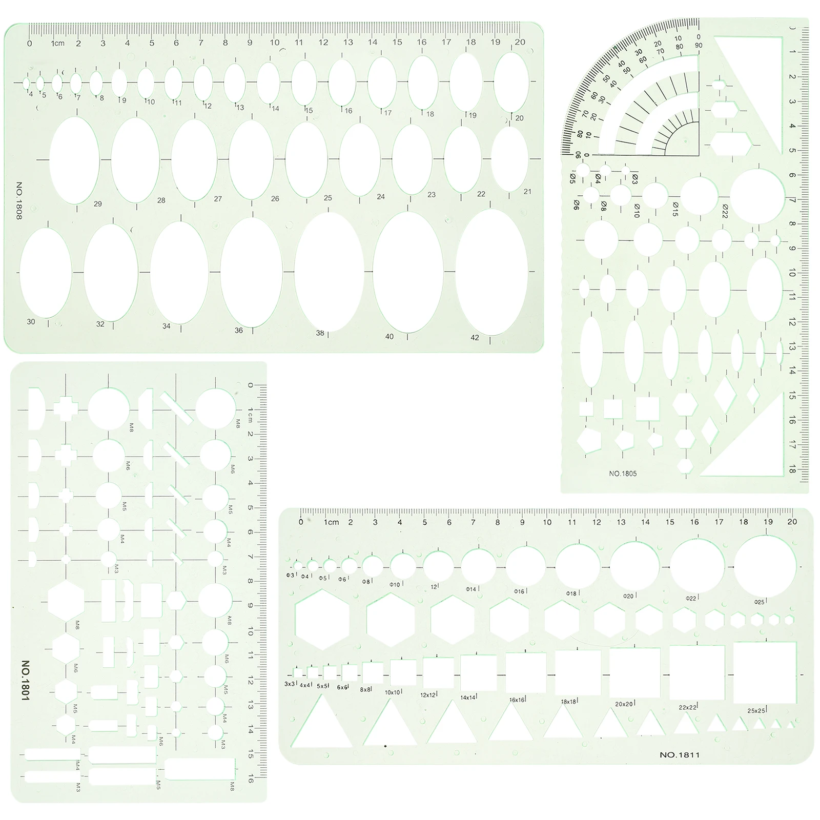 4Pcs Plastic Circle Oval Templates Geometric Stencils Drawing Rulers Drafting Tools for Artists Architects Students Journaling