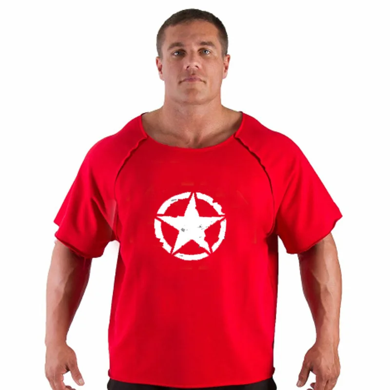 Men\'s Cotton Casual T Shirts Fitness Men Bodybuilding Shirt Batwing Sleeve Rag Shirt Gym Wear Muscle Running T-shirt Round Neck