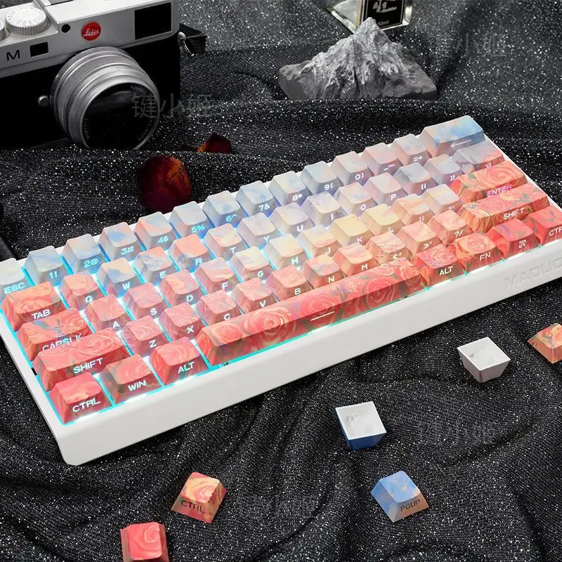 130 Keys Rose Coast Keycaps Side Transparent Personalized Chreey Pbt Five-sided Sublimation Original Mechanical Keyboard Keycaps