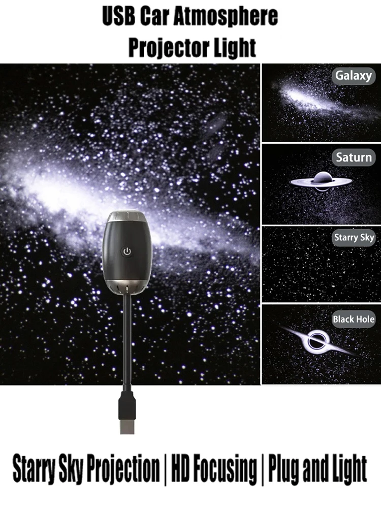 USB Auto Sfeer Projector Licht Auto-interieur Omgevingslicht LED Sterrenhemel Ster Licht Party Decor Romantisch Saturnus Galaxy Licht - afbeelding 2