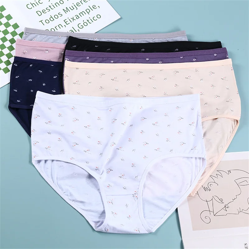 

7Pcs/Lot Panties for Women Korean Version Europe Underwears Sets Cotton Floral Print Soft Plus Size 7XL Briefs Female Intimates