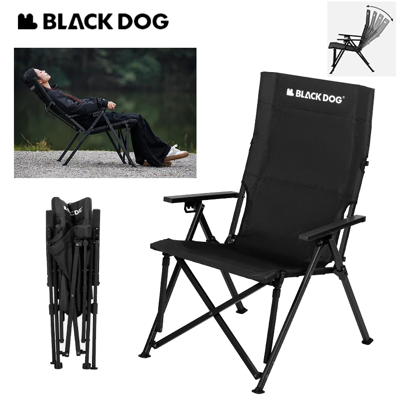 Naturehike BLACKDOG Folding Lounger Chair High Backrest Carbon Steel 600D Wood Armchair 4 Adjustable Outdoor Camping Travel Seat