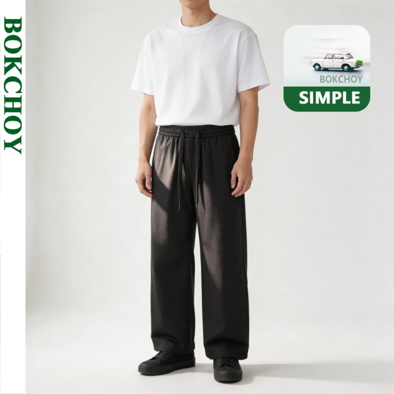 

Новые мужские брюки прямого кроя в винтажном стиле на весну-лето 2026: комфортные, с завязками и большими карманами, модель LX6053