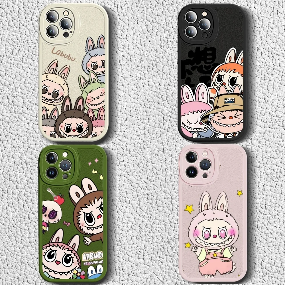 Cartoon L-Labubu K-Kawaii Phone Case Leather Liquid Silicone Phone Case For IPhone 16 15 14 13 12 Pro Max Apple Cases