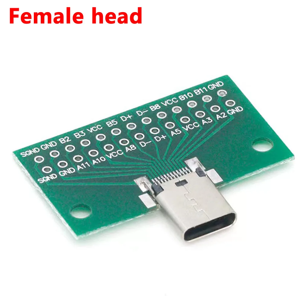 1pcs Type-C Male to Female USB 3.1 Test PCB Board Adapter Type C 24Pin 2.54mm Connector Socket For Data Line Wire Cable Transfer