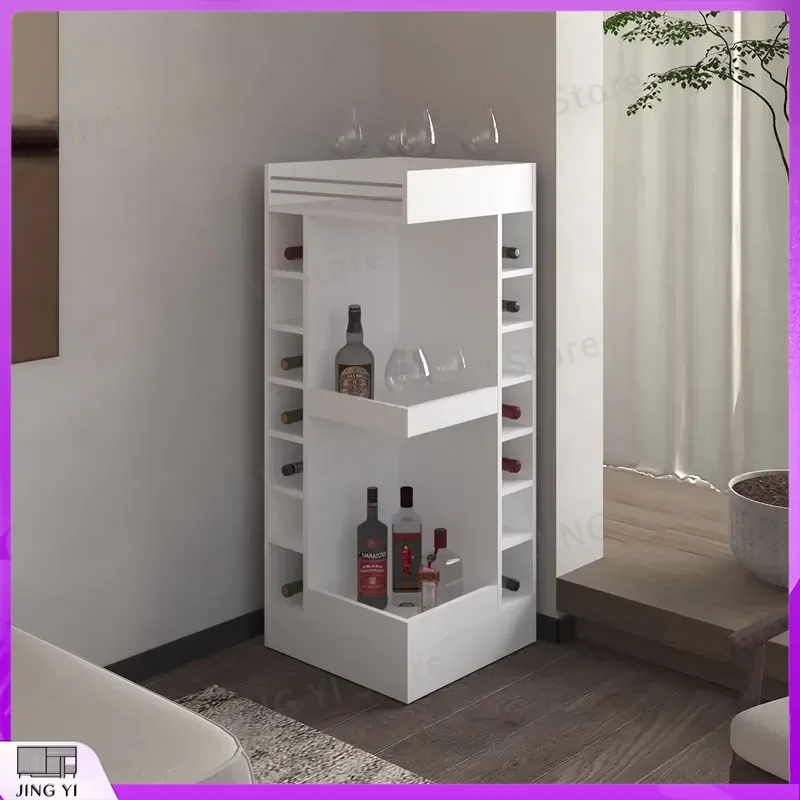 

White Corner Wine Cabinet with Built-in Wine Rack Open Shelving for Home Bar Storage Refrigerated Beverage Cooler Wine