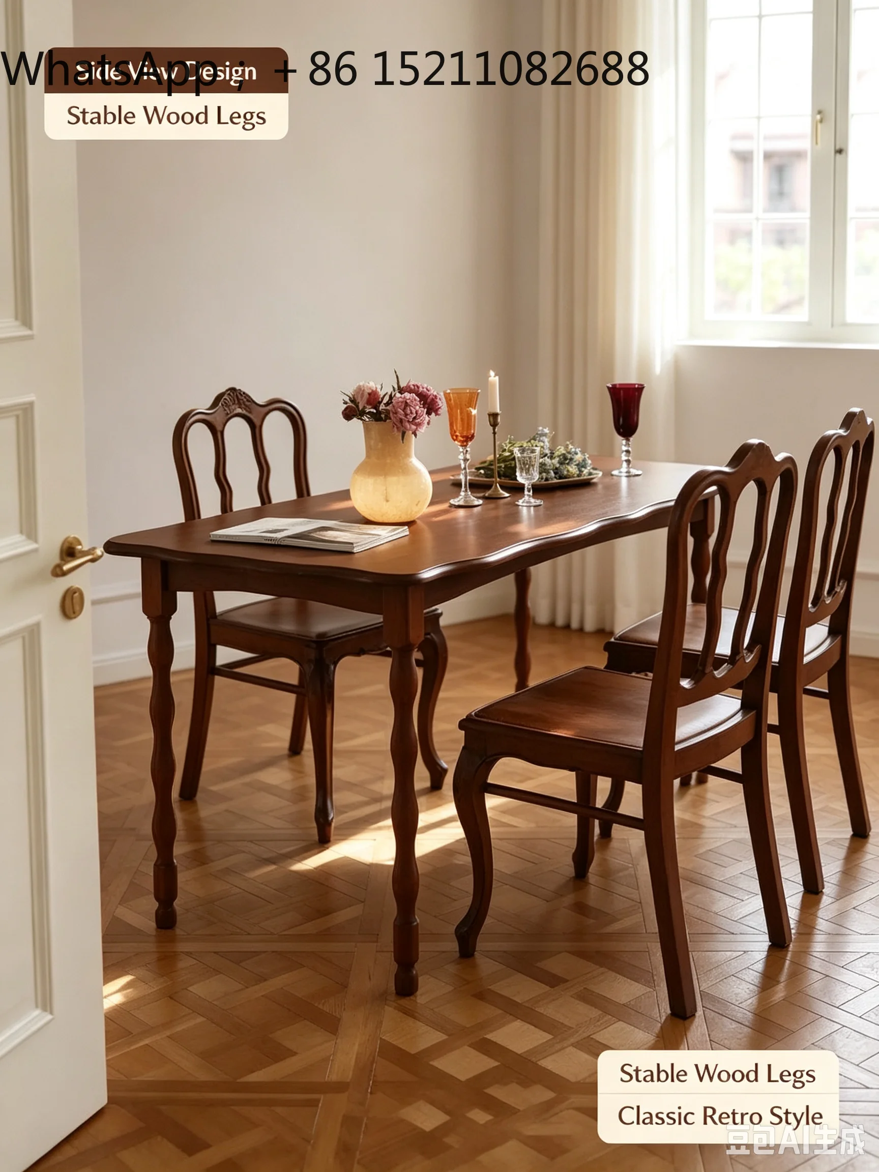 SCY retro style petal solid wood dining table rectangular log desk small apartment table living room home