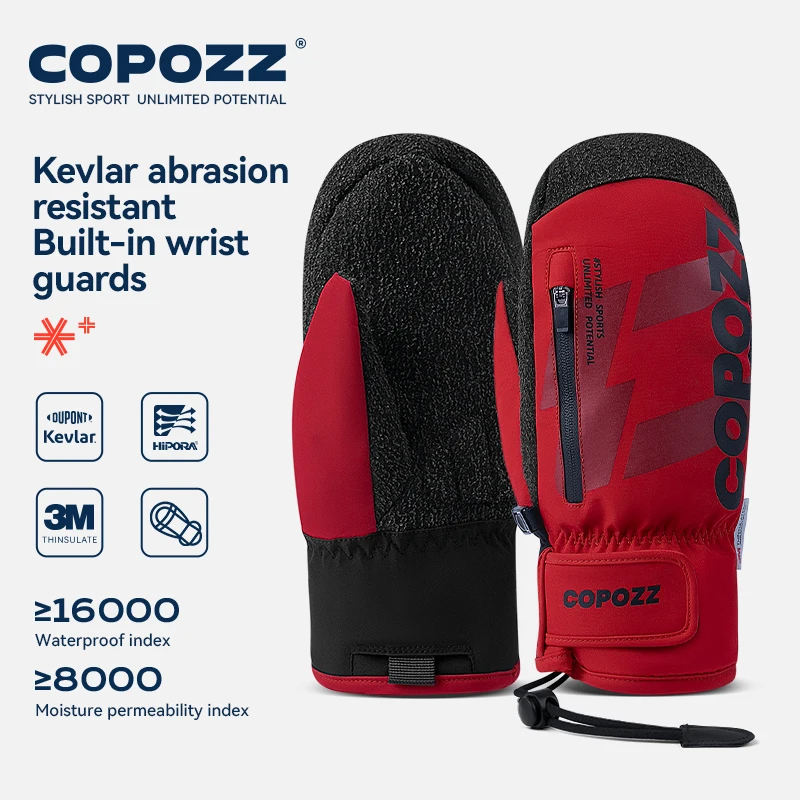 

COPOZZ Kevlar Thicken Ski Gloves Winter Men Women 3M Thinsulate Thermal Snowboard Gloves Waterproof Warm Mittens Ski Gloves