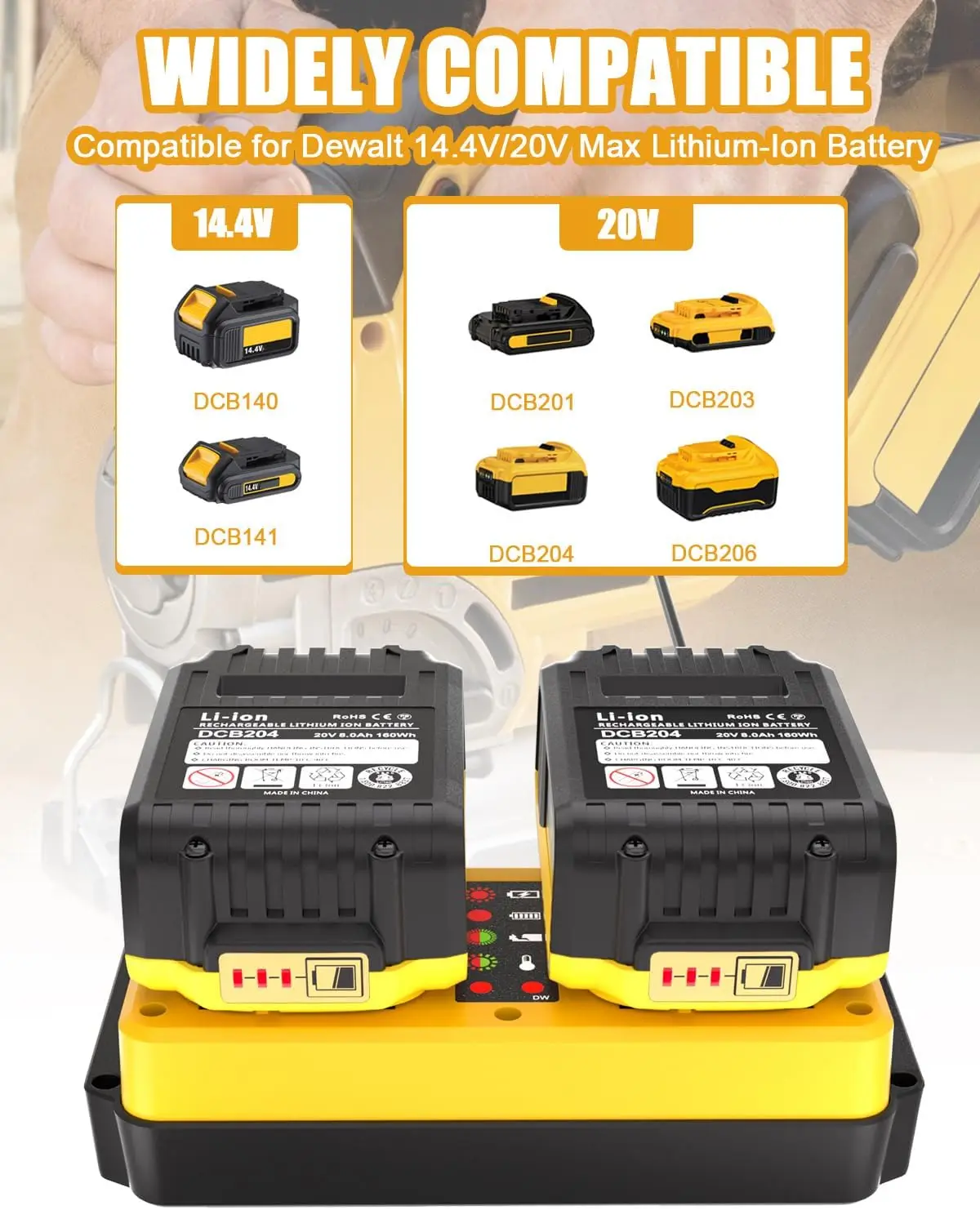 Portable Dual Ports Charger For Dewalt 14.4V-18V Lithium Battery Rechargeable DCB207 DCB206 DCB204 DCB203 Fast Charger image 3