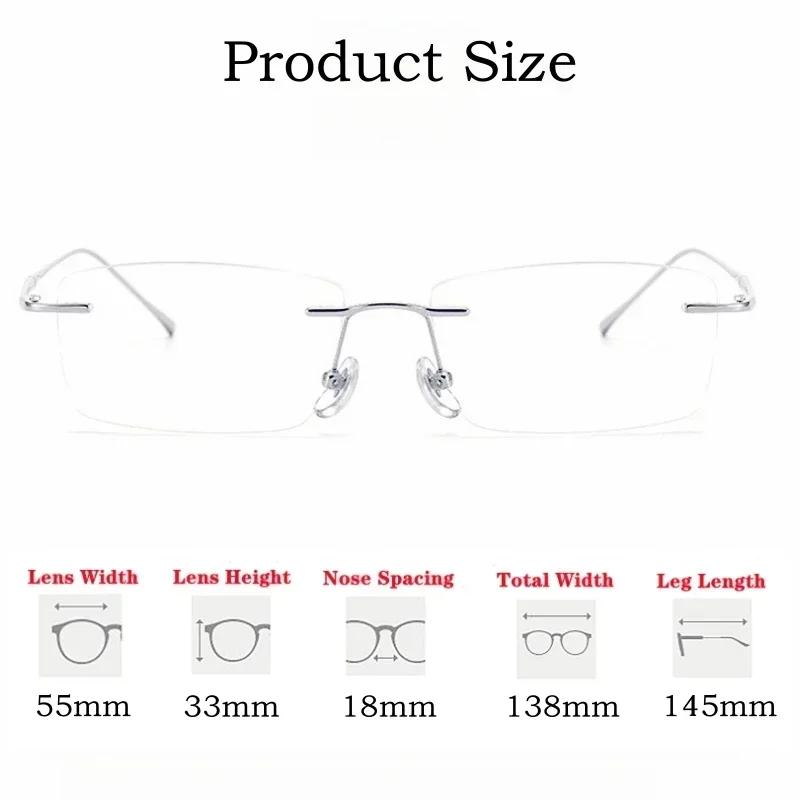 

Очки без оправы из чистого титана, модные деловые ультралегкие очки для женщин, квадратная оптическая оправа в стиле ретро для мужчин