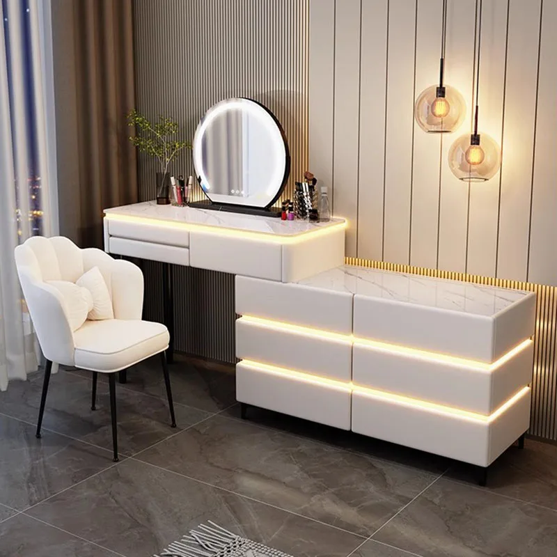 

White Girls Dressing Table Wooden Led Mirror Drawers Bedroom Dressing Table Storage Living Room Espejo Tocador Furniture Sets