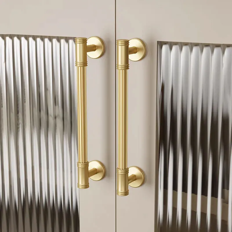 Vertical Texture Solid Brass Handles For Cabinets And Drawers Light Luxury Furniture Handle Wardrobe Pulls Kitchen Accessories