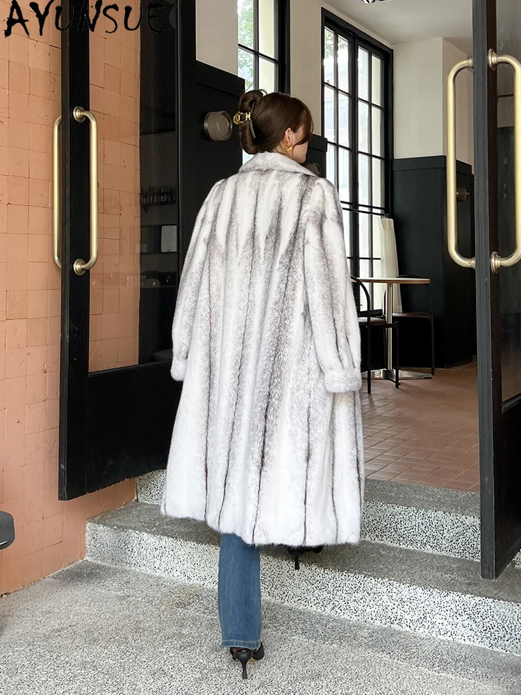 AYUNSUE Cała Zimowa Kurtka z Norki dla Kobiet Luksusowa Aksamitna Kurtka z Futra Norki Odzież Damska Wysoka Jakość Nowość w Odzieży Wierzchniej 2025 Nowość