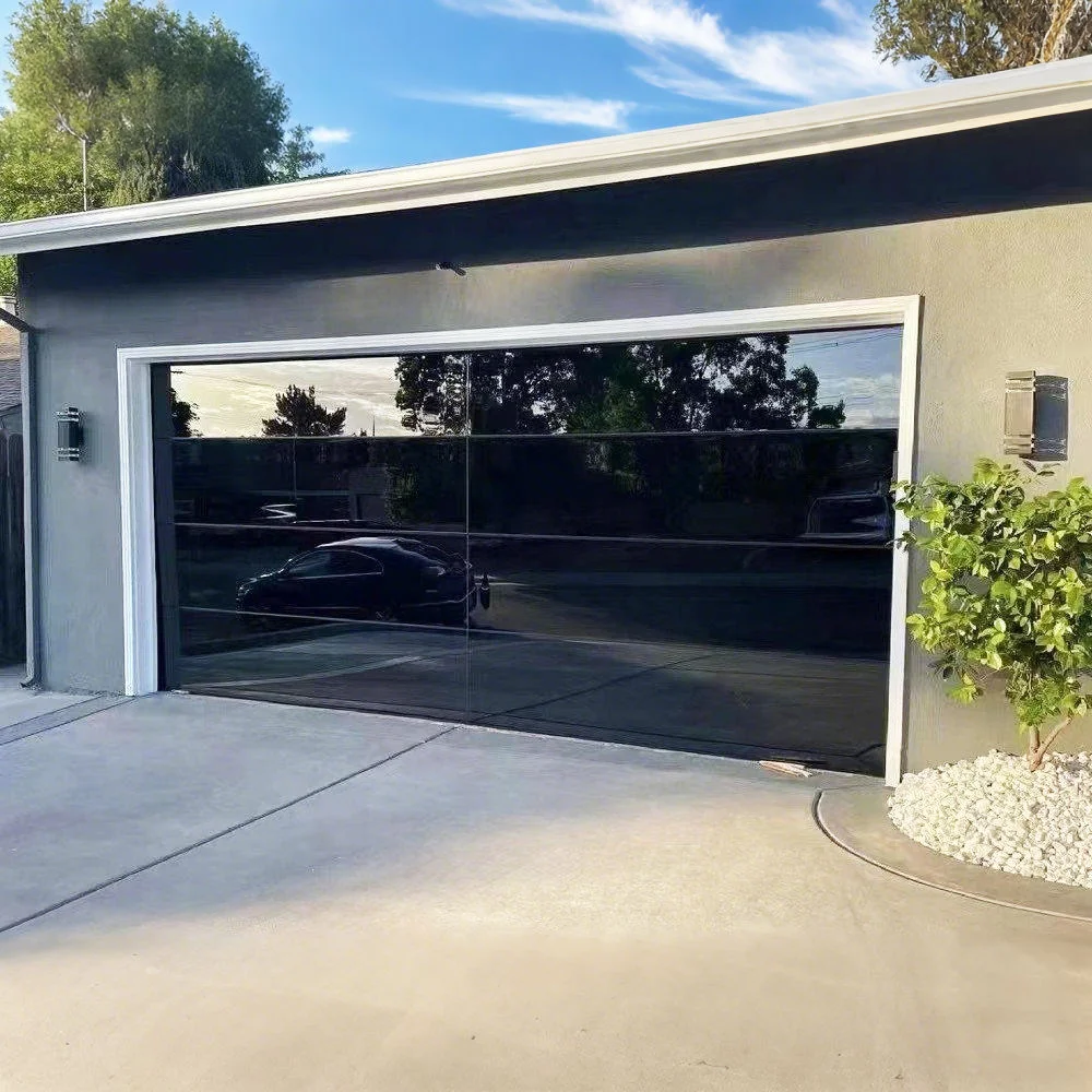 Luxury Modern Outdoor Villa Commercial Garage Door All-view Tempered Glass Aluminum Alloy Frame Water Resistant Foldable Design