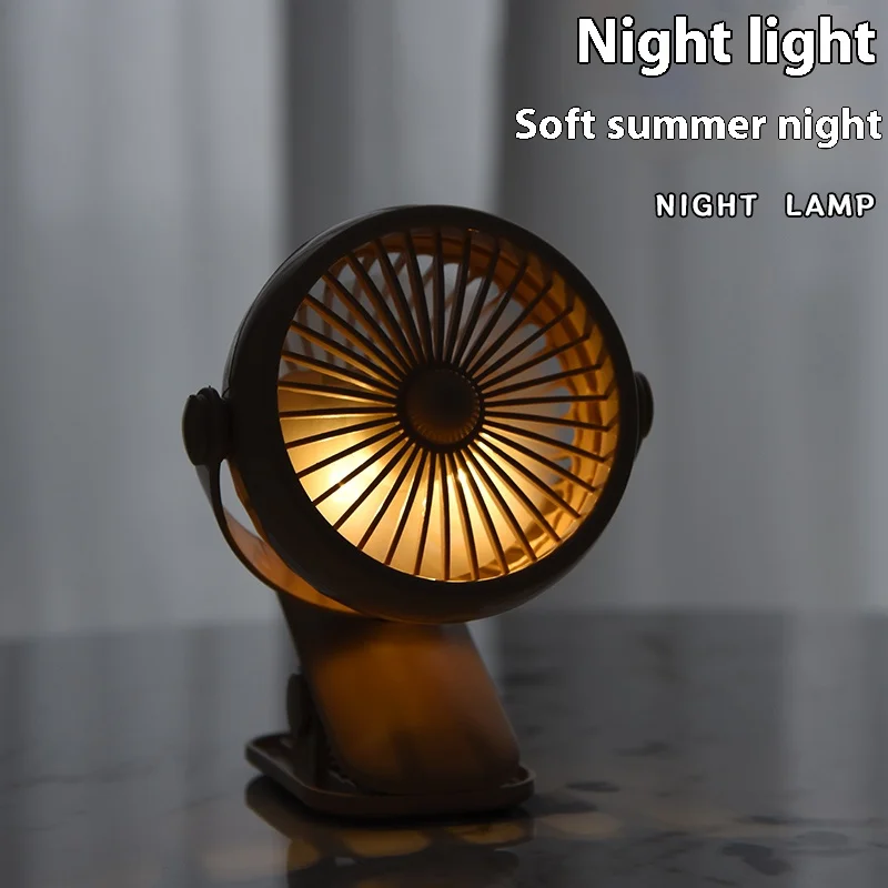 YM88221-Ventilador de pared de escritorio con clip informal 360 °     Voltear con luz, tres niveles de viento fuerte, ligero y portátil