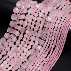 Natural Rose Quartz Beads Faceted Square Heart Shape Tube Bead Pink Crystal Quartz Loose Beads For Jewelry Making Necklace DIY