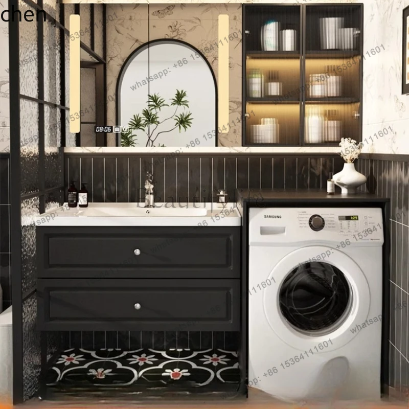 Bathroom Drum Washing Machine Integrated Combination Cabinet Toilet Wash Basin Retro Ceramic Washbasin