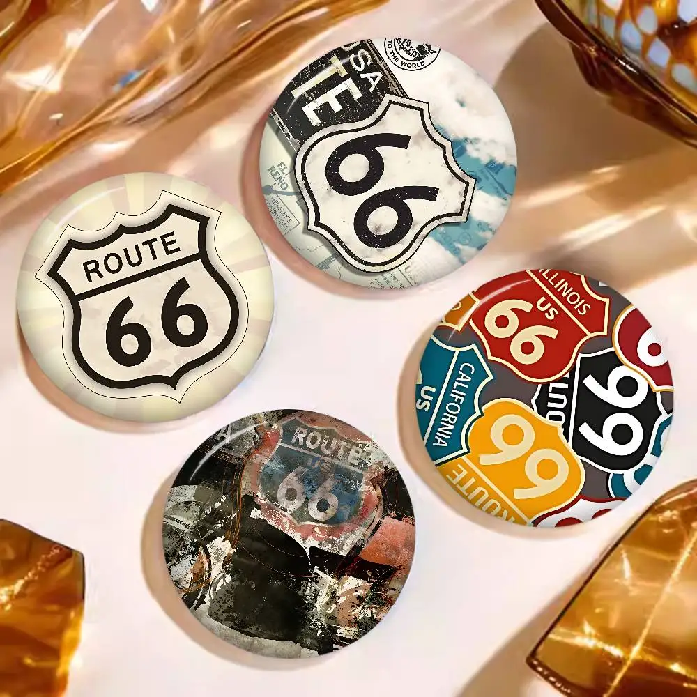 Historic Route 66 Tinplate Pin Button Custom Anime Role Old-school Brooch Cartoon Collar Badge Jewelry Gift Fans