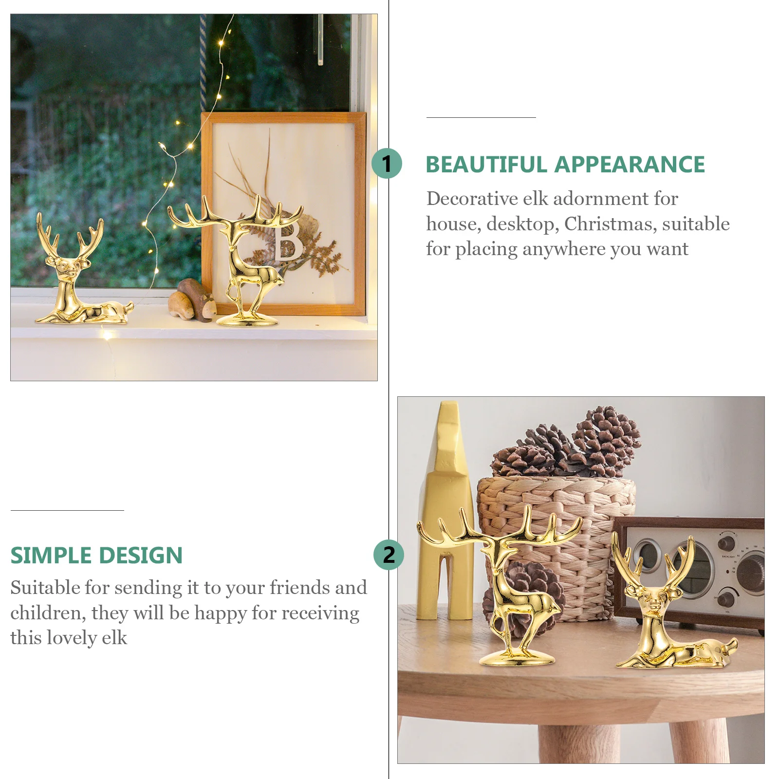 

4pcs Shape Decor Golden Desktop Christmas Tabletop Elk Adornment Gift For Home Party Tabletop Deer Decoration Zinc Alloy Craft