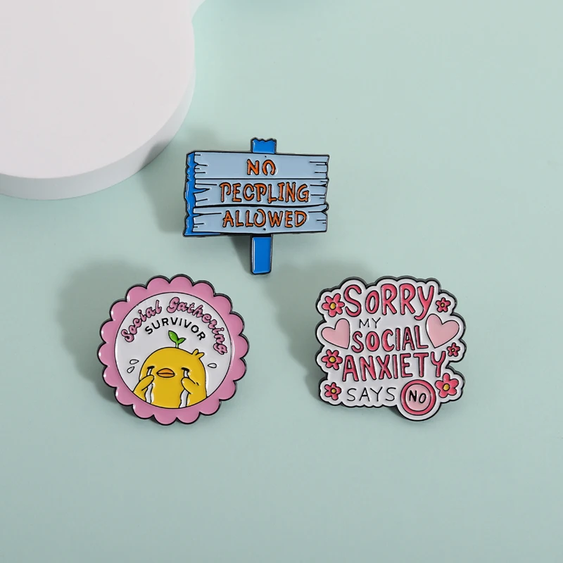 Sorry My Social Anxiety Says No Enamel Pins Social Introvert Quote Social Satheving Survivor Brooches Lapel Badge Jewelry Gifts