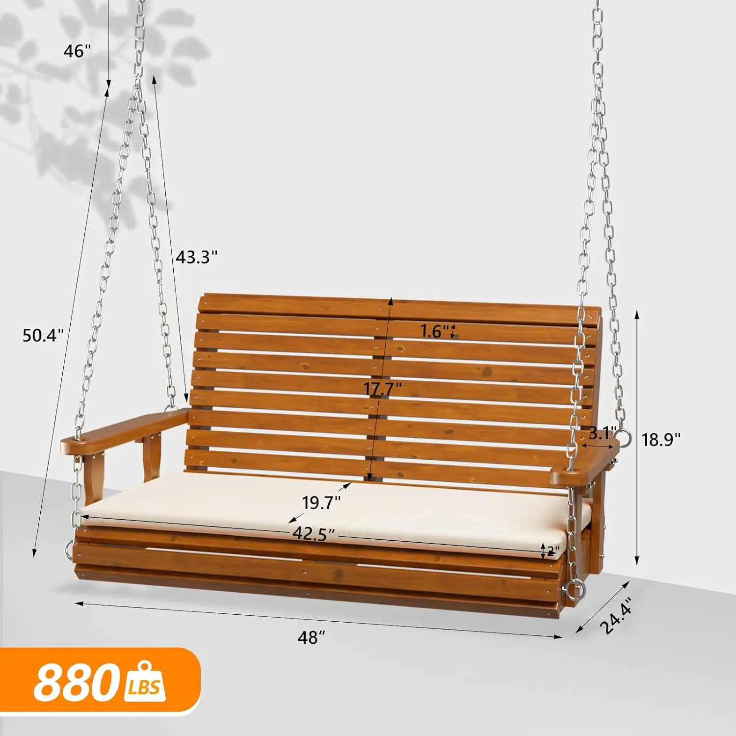 Outdoor Porch Swing with Frame & Stand, Heavy Duty 880 LBS Hanging Swing with Cushions for Yard Garden Deck, Customized