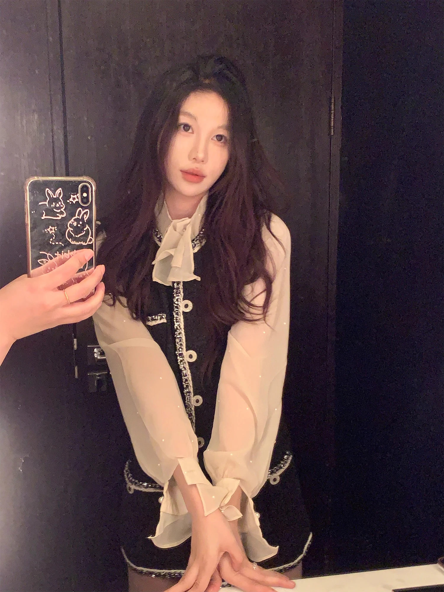 

Amor Leiden Houtooth Woven Svel A-Line Dr Slimming Waist ort Skirt Commute Sle round Ne Long Sve Dr