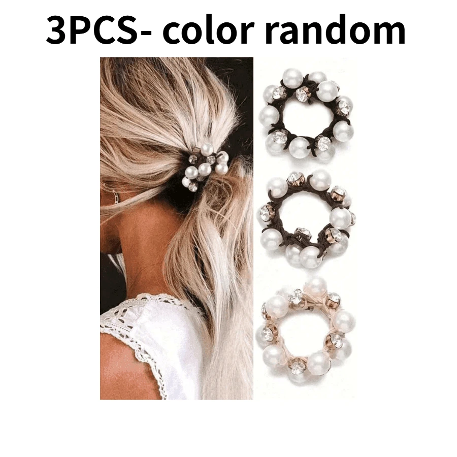 

3-piece set - random color, simple hair accessories and tools for ponytail holders, imitation pearl hair accessories, headband rubber bands, elegant pearl rhinestone headband tie hair loops