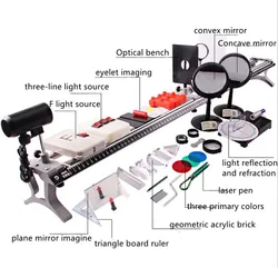 Kit de experimentos ópticos, prisma Triangular, lente convexa, esfera de espejo cóncavo, tres líneas, fuente de luz láser Semiconductor, Física