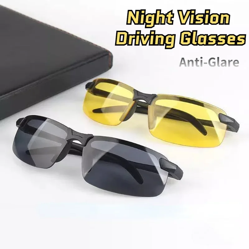 Men Night Vision Glasses for Driving Yellow Glasses PC Frame Sunglasses Outdoor Glasses To Handle At Night Anti Glare Gafas