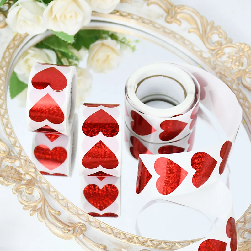 500Pcs Glitter Love Heart Shaped Sticker Seal Labels Stationery Stickers Scrapbooking For Valentine\'s Day Wedding Gift Packaging