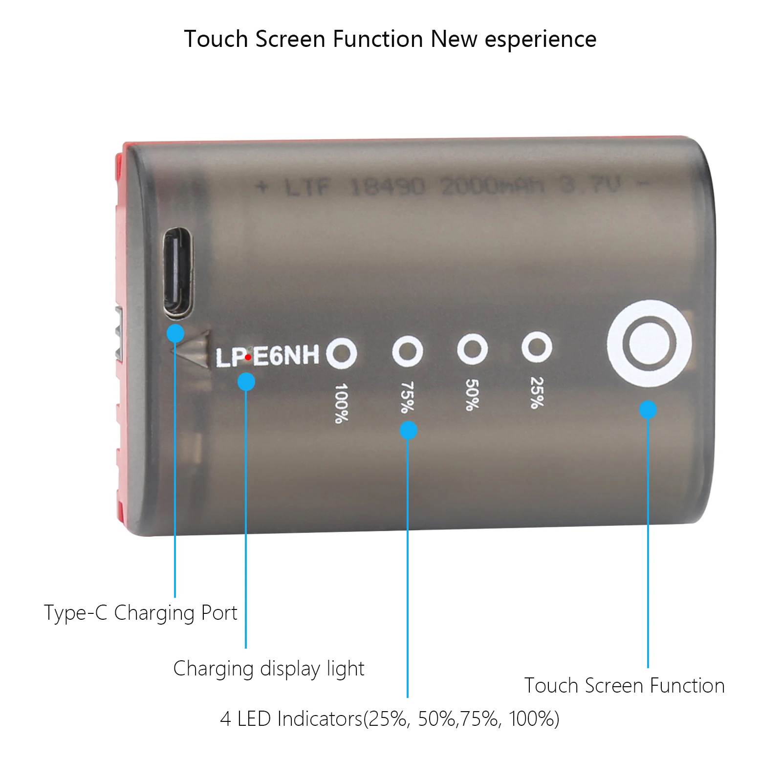 Replacement LP-E6NH LPE6NH Battery With Type-C Charging Touch Screen Function for Canon EOS R R5 R6 5DS 6D 7D 60D 70D 80D 90D