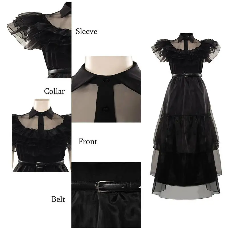 Vestido de disfraz de Cosplay para mujer adulta, vestidos negros, trajes de Cosplay, vestidos de fiesta de Carnaval y Halloween, traje