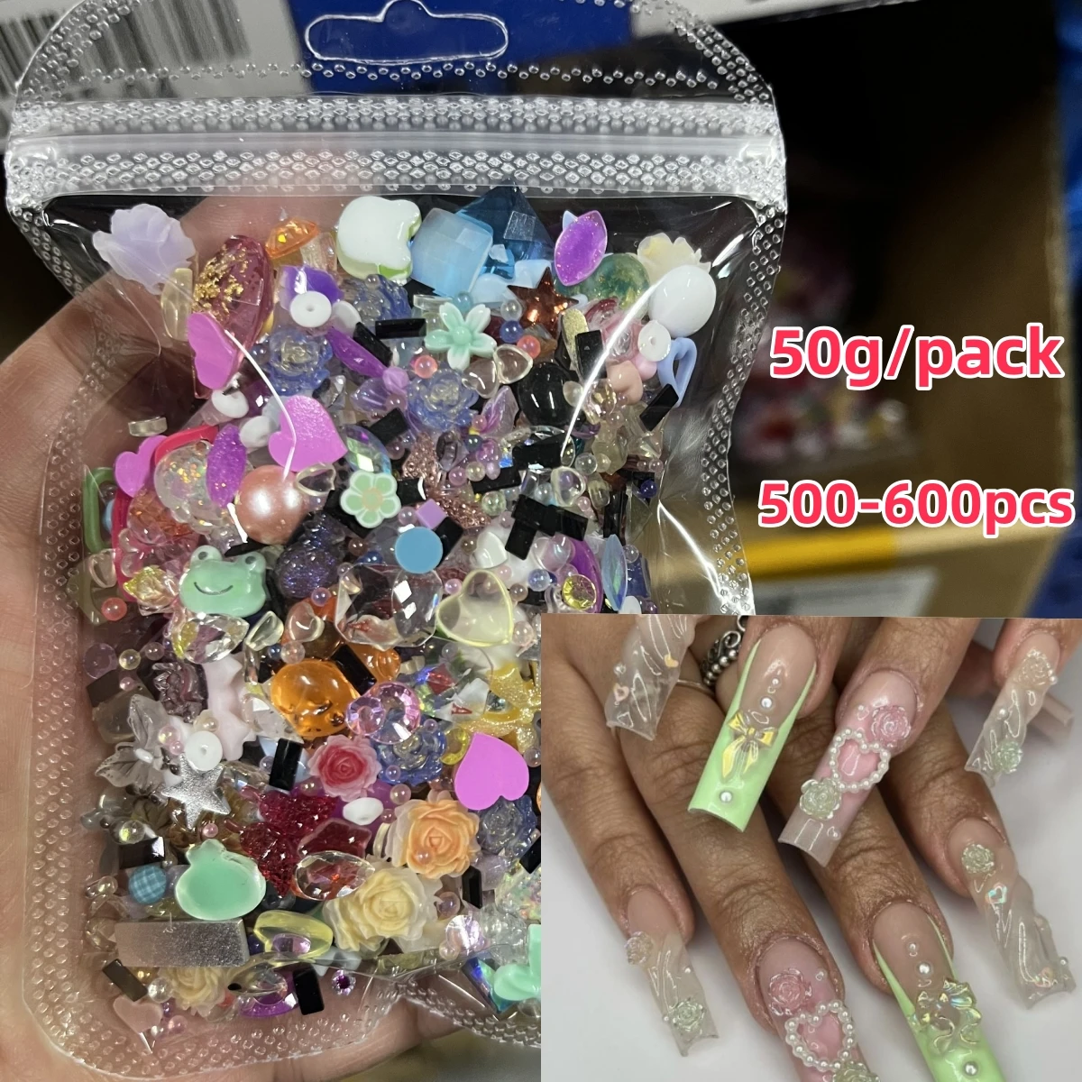 500-600pcs Random Mixed Resin Nail Art Charms Mix Flower/Heart/Bear Nail Decor Y2K Manicure Supplies Ornament DIY Accessories *&