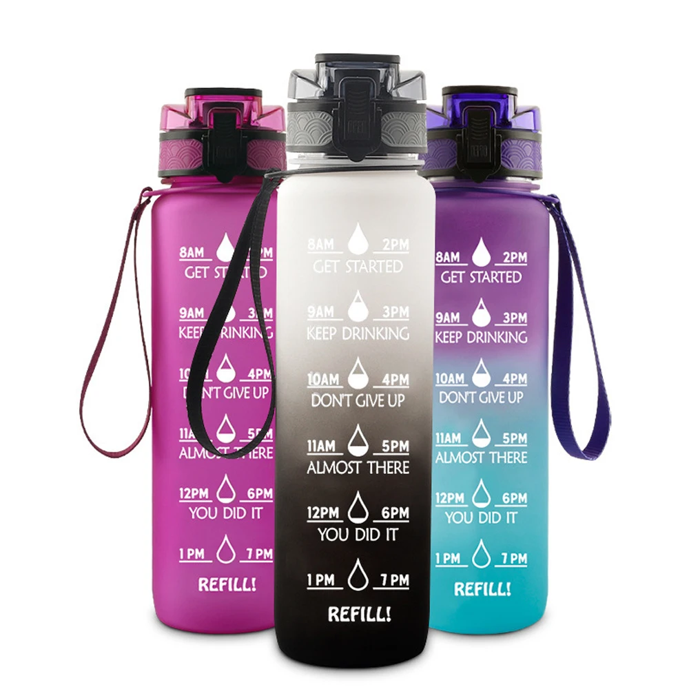

Sports Reminder Leakproof Cup Frosted Outdoor Fitness Time Scale Reminder Tritan Material Bounce Cover Water Bottle
