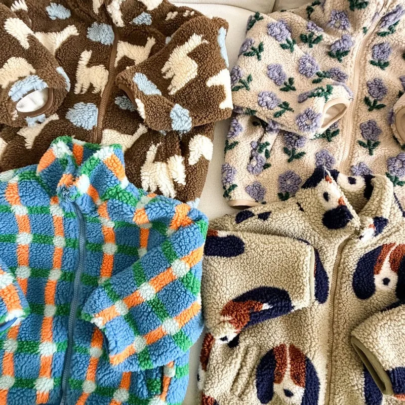 Bellbell Kinder-Lammfell-Wollmantel, Wintermantel mit Blumenmuster und Reißverschluss, 2-10 Jahre, Mädchen-Oberbekleidung, Tiermuster, Fleecejacke für Kleinkinder und Jungen – Detail 13