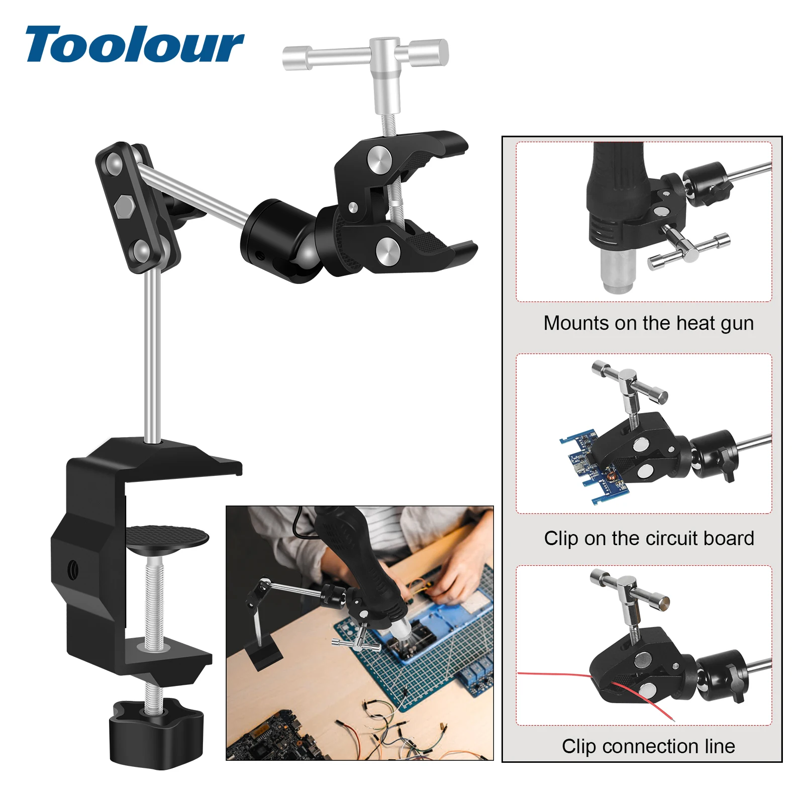 Toolour Soldering Helping Hands PCB Clamp Magic Arm Metal Flexible Arms Soldering Third Hand Tool for Hot Air Gun/Desoldering