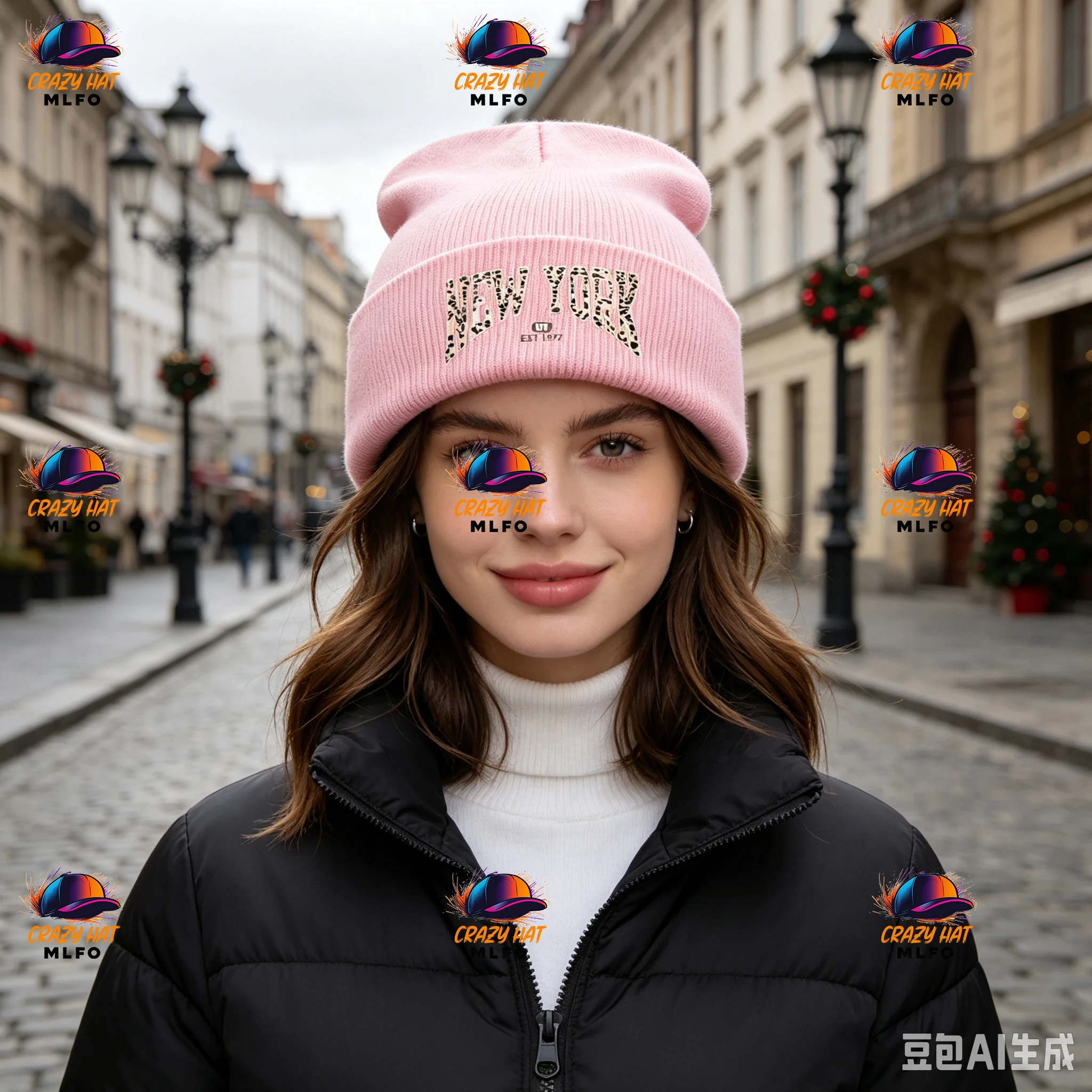 Classic Trendy Knit Beanie, New York Leopard Letter Print, For Daily Street Wear, Holiday Trip & Casual City Outing